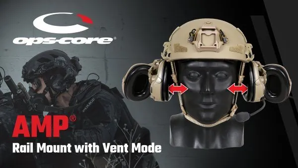 Ops-Core AMP headset on helmet rail mount with Vent Mode